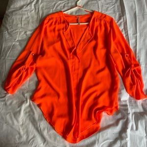 Mendocino. Neon orange loose fitted blouse. Size:L